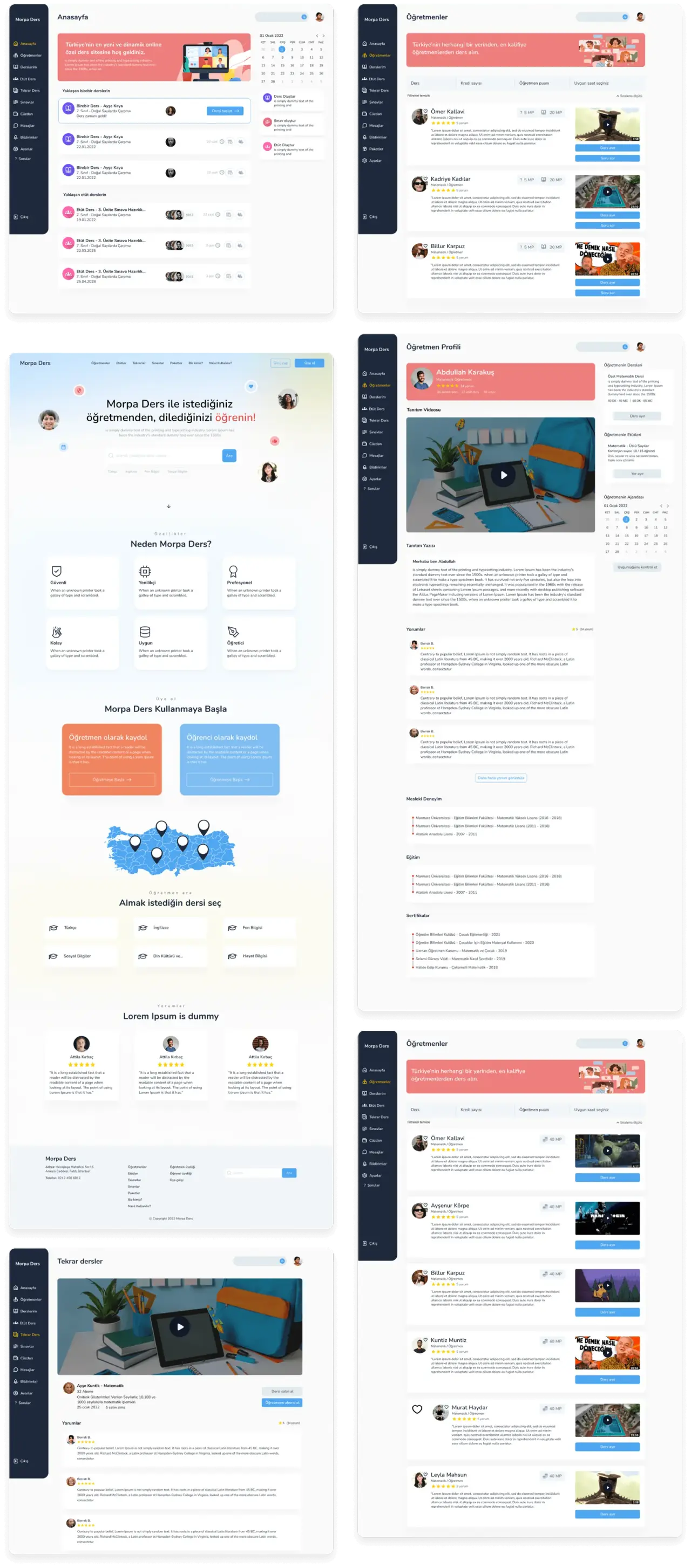 Final UI: student dashboard, tutor list, landing page, tutor profile and replays.
